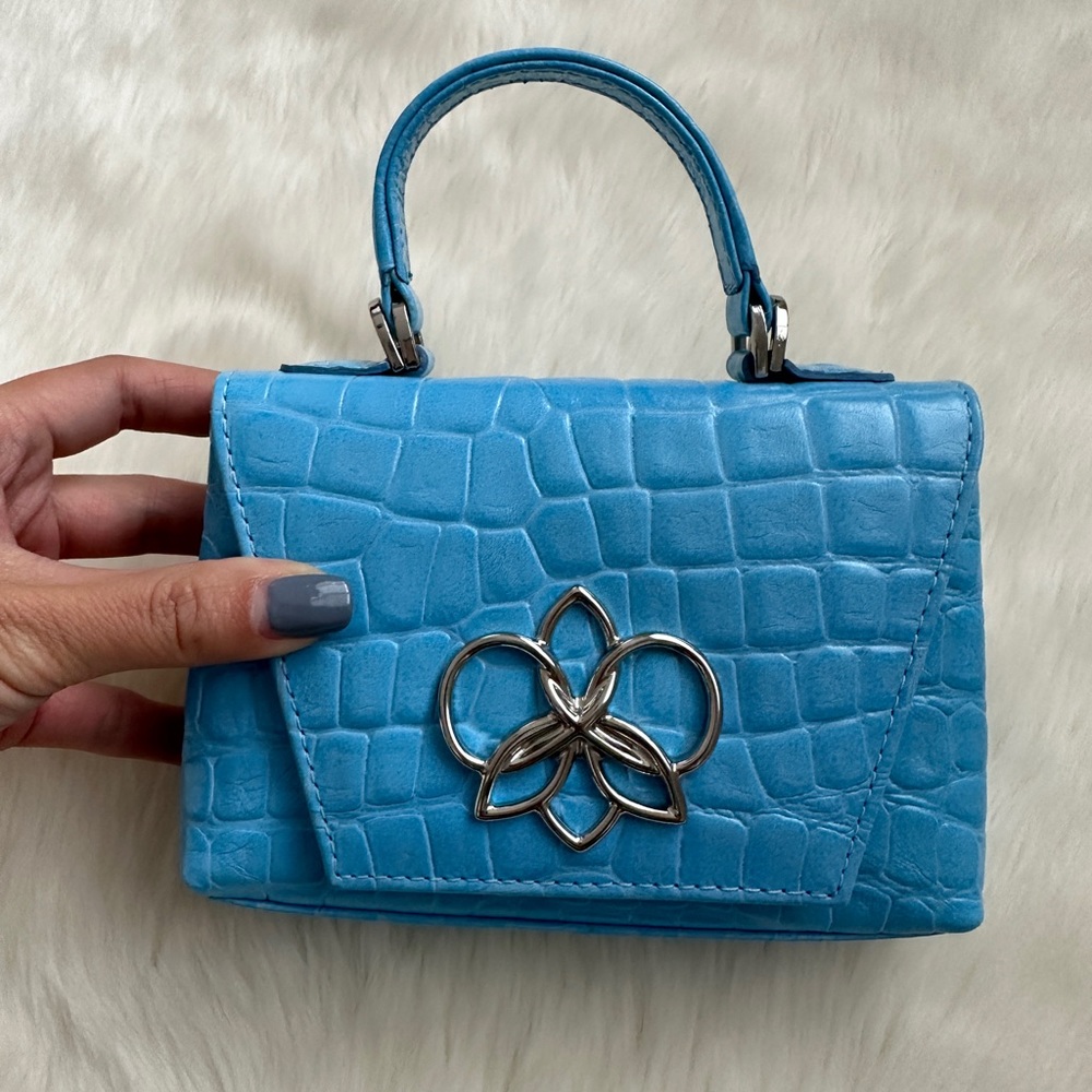 Blue Croc-Embossed Mini Bag - Picture 3 of 11